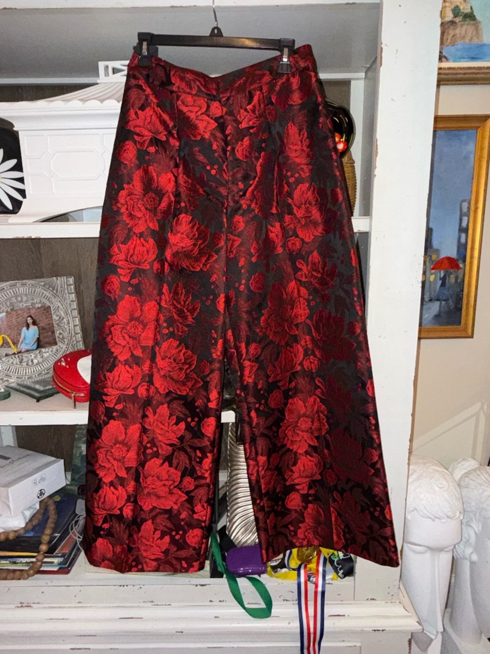 Preston & York sz 6 brooks pants brocade red black wide leg nwt - Picture 2 of 4
